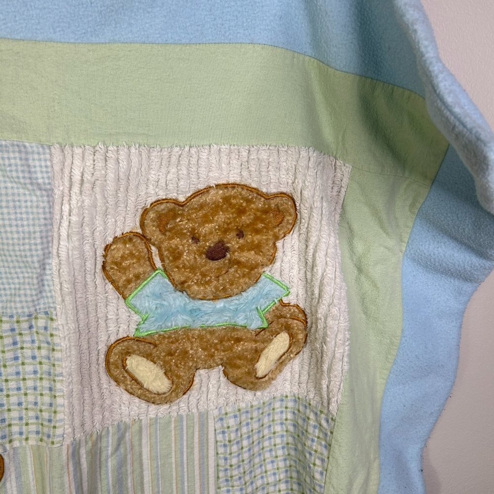 Bear Baby Blanket Blue/Green Size 41"x32" - Picture 2 of 6